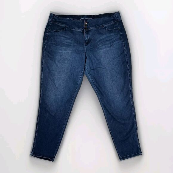 Lane Bryant Denim - Lane Bryant High Rise Super Stretch Skinny Jeans Women's 24 Whiskered Dark Wash